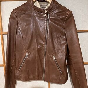 Massimo Dutti Brown Leather Jacket